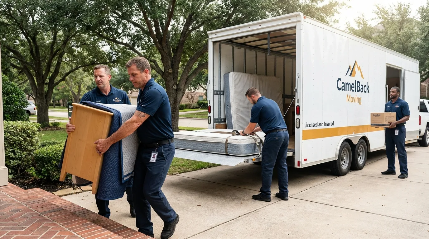 Crew loading residential truck for cross-state move from Forreston, IL