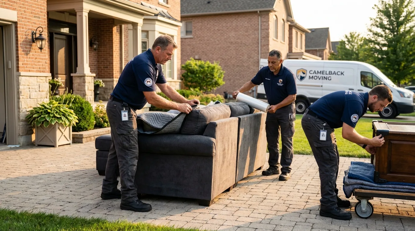 Large estate moving crew wrapping furniture in Forreston, IL